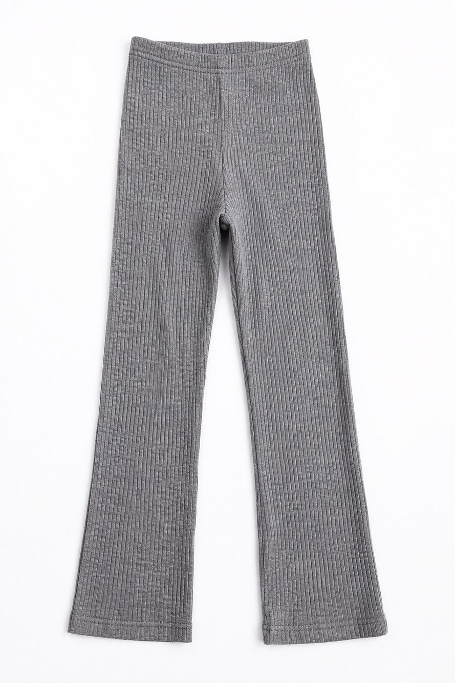 H&M Girls Size 7-8Y Gray Ribbed Stretch Leggings Kids Basic Pants Flare Straight